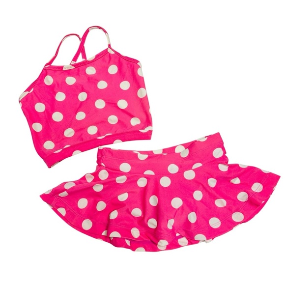 Hanna Andersson Girls Pink Polka Dot Two-Piece Swimsuit Set Size 90 2T-3T - Picture 1 of 7